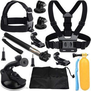 VVHOOY Action Camera Accessories Kit Compatible with AKASO EK7000 Gopro Hero 12 11 10 9 8 7 APEMAN DBPOWER Osmo Dragon Touch, Brave 4 Brave 7 LE Chest Mount Suction Cup Selfie Stick Head Strap