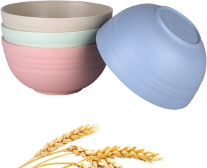 WANBY Lightweight Wheat Straw Cereal Bowls Unbreakable Dinner Dishes Bowl Set Dishwasher & Microwave Safe (Small 4 Pack 4.5′)