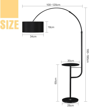 Arc LED Floor Lamp Floor Light Standing Reading Light with Adjustable Storage Shelf Living Room Bedroom Black