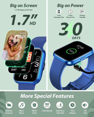 Smart Watch for Men Women with Call Answer/Dial, 1.7” DIY Screen Activity Tracker with Built-In Alexa, 60 Sport Modes Heart Rate/Spo2/Sleep Monitor Pedometer Alarm Weather Smartwatch for Android Ios