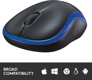 Logitech M185 Wireless Mouse, 2.4Ghz with USB Mini Receiver, 12-Month Battery Life, 1000 DPI Optical Tracking, Ambidextrous, Compatible with PC, Mac, Laptop – Blue