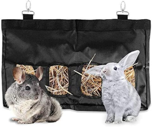 Small Pet Hay Bag, Rabbit Guinea Pig Hay Feeder Bag, Small Animal Hanging Food Storage Bag, 2 Holes Large Capacity 600D Oxford Cloth Fabric Hanging Hay Feeder Bag for Small Animal