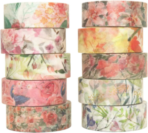 Yubbaex 10 Rolls Spring Flowers Washi Tape Set Masking Decorative Tapes (Warm Tone)