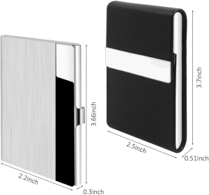 2 Pcs Professional Business Card Case, SENHAI Stainless Steel & PU Leather Business Card Holder with Magnetic Shut Pocket Name Credit ID Card Case for Men and Women