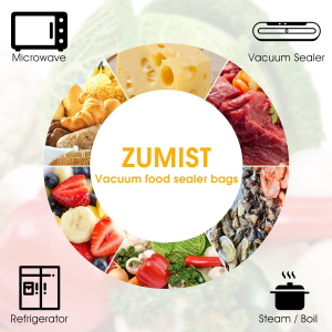 Zumist Vacuum Sealer Bags, 300-PC Vacuum Seal Bags, Seal Storage (15X25Cm) Heat Commercial Grade Bag Rolls Compatible with All Vac Machines, Seal a Meal, Weston, Commercial Grade Quart Precut Meal Prep Storage Bags