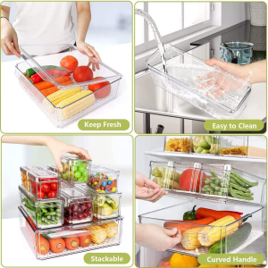 Shurake 【Set of 10】Refrigerator Organizer Bins with Lids，Bpa Free Fridge Organizer, Stackable Clear Plastic Storage Bins for Fridge, Freezer, Kitchen Cabinet, Pantry Organization and Storage