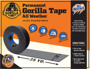 Gorilla Permanent All Weather Tape, Duct Tape, Utility Tape, Waterproof, Indoor & Outdoor, UV and Temperature Resistant, 48Mm X 22.8M, Black, (Pack of 1), GG101792