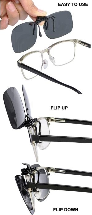 Clip on Sunglasses Flip up Polarized Sunglasses Clip onto Eyeglasses over Prescription Glasses Case Included