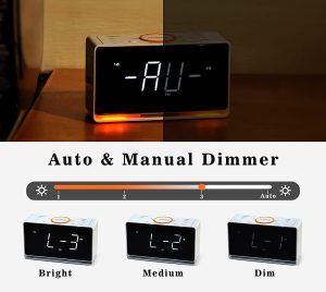 Alarm Clock Radio, 1.4″ White LED Display Clock with Bluetooth, FM Radio, Dual Alarm, Sleep Timer, Snooze, Auto & Manual Dimmer, USB Charger and Night Light Itoma CKS718