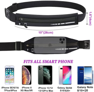 Slim Running Belt Fanny Pack for Women Men, Phone Holder Runners Pouch Waist Belt for Workout Jogging, Money Belt Running Gift Gear Accessories, Black, One Size, Fashion