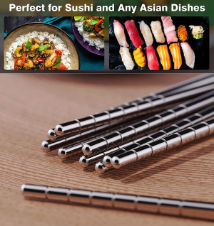 Omia Metal Chopsticks Premium Reusable 5 Pairs Stainless Steel Chopsticks Dishwasher Safe Lightweight Non-Slip Chopsticks