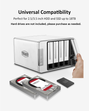 Terramaster D5-300C USB3.1 (Gen1) Type C 5-Bay RAID Enclosure Support RAID 0/1/Single Exclusive 2+3 RAID Mode Hard Drive RAID Storage (Diskless)