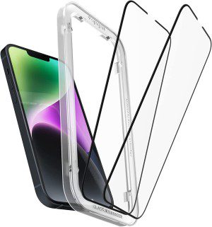 SPIGEN Alignmaster Glas.Tr Full Cover Screen Protector Designed for Apple Iphone 14/13 / 13 Pro [6.1-Inch] Auto Align Technology Tempered Glass [2-Pack] – Black