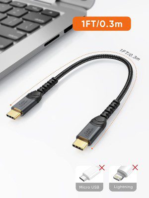 Short USB C to USB C Cable 60W Fast Charging, 2 Pack 1FT Cablecreation Type C Cable Double-Braided Exterior Compatible with Galaxy S22 Ultra/S22/S21/ S20/ Note 10, Ipad Mini 6, Ipad Pro 2020, Pixel