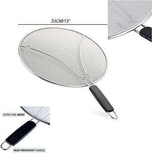 Grease Splatter Screen for Frying Pan 33Cm, Grease Strainer Stops 99% of Hot Oil Splash, Splatter Guard for Cooking Protects Skin from Burns, Stainless Steel Splash Guard Skillet Lid Keep Kitchen Clean