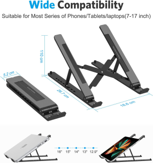 Portable Laptop Stand, OMOTON Laptop Stand for Desk Ergonomic 7-Levels Angles Adjustable Computer Stand, ABS Laptop Riser Holder Compatible with All Laptops(10-15.6″)