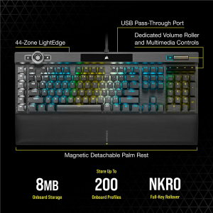 Corsair K100 RGB Mechanical Gaming Keyboard (Cherry MX Speed Keyswitches: Linear and Rapid, Per-Key Backlighting, Leatherette Palm Rest, Elgato Stream Deck Integration, QWERTY) Black (CH-912A014-NA)