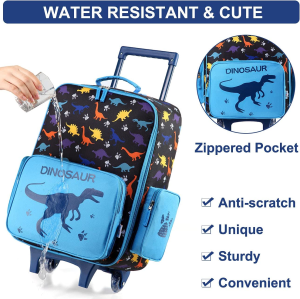 Kids Luggage for Boys,Vaschy Cute Rolling Travel Carry on Suitcase for Toddlers/Children with Wheels 18Inch Dinosaur