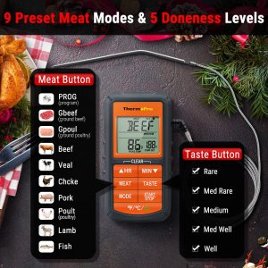 Thermopro TP06S Digital Grill Meat Thermometer with Probe for Smoker Grilling Food BBQ Thermometer