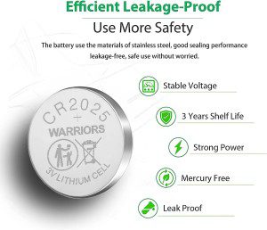 Warriors 2025 CR2025 Coin Button Cell 3V 3 Volt Lithium Batteries 5X Retail Pack Compliant with Coin Battery Safety Standards 2020