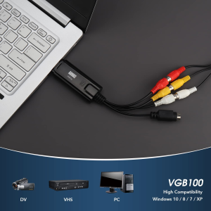 VHS to Digital Converter – August VGB100 – Transfer VHS Tapes into Digital Copies S-Video and Composite in for Windows 10, 8, 7 – PAL/NTSC – Capture Card for Xbox 360 and PS3 Gameplay