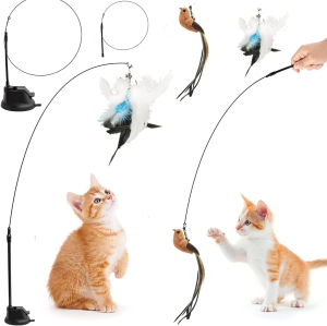 HUIRUMM Cat Feather Toys,Interactive Cat Toy, Cat Toy Teaser with Suction Cup,For Play, Exercise, Activity & Fun, Indoor Cats Kitten Interactive Training (5Pcs)