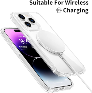 T Tersely Hybrid Magnetic Case for Iphone 14 Pro Max with Halolock, Compatible with Magsafe Wireless Charging, Crystal Clear Hard Magnetic Back, Shockproof Bumper Cover