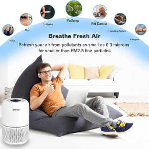 AROVEC Air Purifier Smart True HEPA Filter, Air Cleaner for Allergies, Smokers, Pets, Pollen, Dust, Odour Eliminators for Bedroom, Smart Air Quality Sensor, 2-Yr Warranty, AV-P300, White.