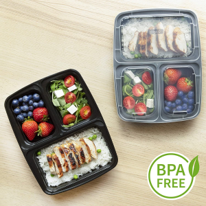 [10 Pack] 3 Compartment BPA Free Reusable Meal Prep Containers – Plastic Food Storage Trays with Airtight Lids – Microwavable, Freezer and Dishwasher Safe – Stackable Bento Lunch Boxes (32 Oz)