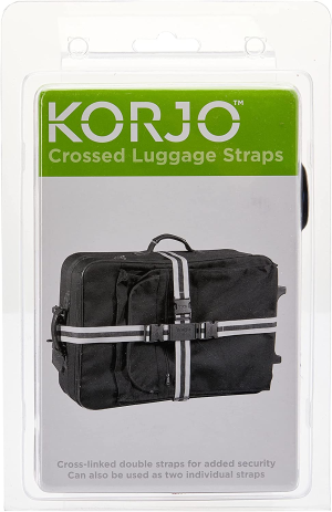 Korjo Crossed Luggage Straps, Includes 2 Travel Luggage Straps and Korjo Cross-Bridging Buckle, Red/White/Blue