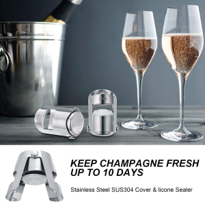 Stainless Steel Champagne Stoppers – 2 Pack Silver Sealer Stopper, Cava Prosecco Sparkling Wine No Leaks No Spills Stainless Steel Sparkling Wine Stopper