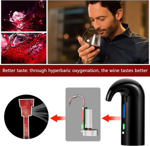 Wine Aerator – Haizr Electric Wine Aerator Pourer + Corkscrew + Vacuum Wine Stopper Set, Portable One-Touch Wine Aerator Decanter, Multi-Smart Automatic Wine Oxidizer Dispenser Accessories for Wine Enthusiast (Black)