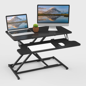 ERGOMAKER Standing Desk, 36″/90Cm Wide Height Adjustable Quick Sit Stand Computer Desk Converter for Home Office Workstation (Black Frame + Black Desktop)