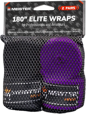 Meister Elite 180″ Premium Adult Hand Wraps for MMA & Boxing – 2 Pair Pack W/Mesh Bag