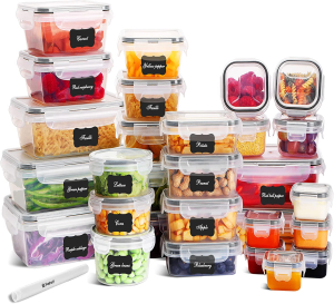 [34 Pack] Feshory Airtight Food Storage Container Set with 100% Leak Proof Lids, Fridge Pantry Organiser Ideal for Home & Kitchen Organisation – Baby Food Containers & Dressing Pot BPA FREE