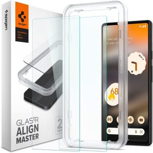 SPIGEN Alignmaster Glas.Tr Slim Screen Protector Designed for Google Pixel 6A (2022) Auto Align Technology Tempered Glass [2-Pack] – Clear