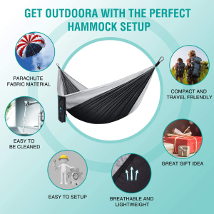 Hammock Camping, Portable Single/Double Hammocks for Outdoor Hiking Travel Backpacking – 210D Nylon Hammock Swing for Backyard & Garden (Black/Gray)