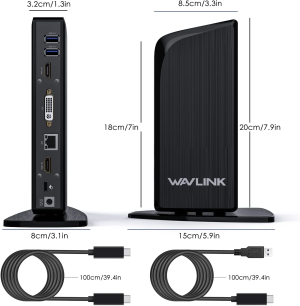 WAVLINK USB 3.0/USB C Hub Triple Display 4K with 100W Charging, Universal Docking Station for Laptop, 2Xhdmi, 1Xvga, 4Xusb 3.0, 2Xusb C, Gigabit Ethernet, Audio/Mic, Vertical Dock, Black