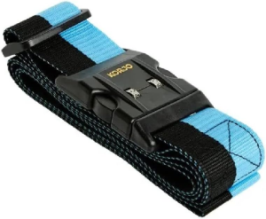 Korjo Deluxe Combi Lock Luggage Strap, Heavy Duty Webbing, Quality 3-Dial Combination Lock Buckle, Blue