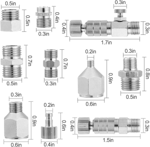 HUBEST 14Pcs Multi-Size Airbrush Adapter Set, Airbrush Quick Release Disconnect Couplers, Airbrush Adapter Kit Fitting Connector Kit for Air Compressor, Airbrush Hose