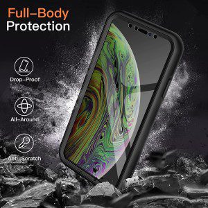 Jetech Case for Iphone Xs and Iphone X 5.8 Inch with Built-In Screen Protector Anti-Scratch, 360 Degree Full Body Rugged Phone Cover Clear Back (Black)