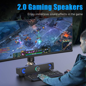 Computer Speakers,Smalodi PC Speaker Mini Led Soundbar Cool Design Perfect for Gaming Laptop Desktop Notebook