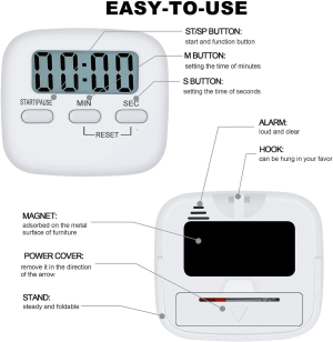 T Tersely 2 Pack Digital Kitchen Timer with AAA Battery Included, with Countdown,Loud Alarm,Auto-Off, Magnetic Back,Big Digits,Back Stand Function,Real Countdown Cooking Timer for Kids,Classroom,Kitchen