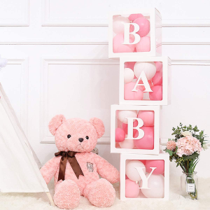 Balloon Boxes with BABY Letters for Baby Shower, Transparent Birthday Balloon Blocks Decorations for 1St Baby Shower, Baby Shower, Birthday Party, Gender Reveal Party, Newborn Photo Shot Props