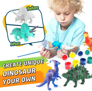 BAODLON Kids Arts Crafts Set Dinosaur Toy Painting Kit – 10 Dinosaur Figurines, Decorate Your Dinosaur, Create a Dino World Painting Toys Gifts for 5, 6, 7, 8 Year Old Boys Kids Girls Toddlers