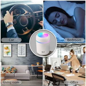 USB Car Air Purifier Diffuser Aroma Oil Humidifier Mist Led Night Light Home (300Ml Grey)