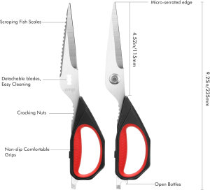 LIVINGO Kitchen Scissors, 2 Pack 9.25″ Utility All Purpose Poultry Shears Heavy Duty Dishwasher Safe, Come Apart Sharp Stainless Steel Cooking Food Scissors for Cutting Meat, Chicken, Vegetable, Fish