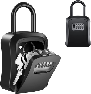 AMIR Key Lock Box Wall Mounted, Lock Box for House Key, 4 Digit Combination Lockbox for Keys with Resettable Code, Lockbox for Key Storage Outdoor Realtors (1 Pack) – Black