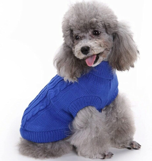 Small Dog Sweaters Knitted Warm Pet Cat Sweater, MH MOIHSING Soft Dog Jumpers Cute Turtleneck Knitwear Dog Sweatshirt Winter Puppy Coat Kitten Sweater Clothes for Small Dogs Doggie Cats (Medium, Dark Blue)