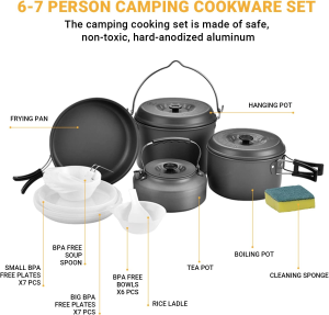 Bulin Camping Cookware Set Mess Kit,20/13/9/7/3Pcs Lightweight & Compact Hiking Backpacking Cooking Kettle Set, Anodized Aluminum Camping Pots and Pans Set for Outdoor Camping Hiking and Picnic